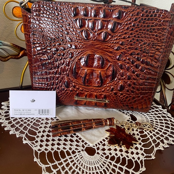 3 piece set!! Brahmin Pecan Carrie crossbody  + Palm tassel + Credit Card Wallet - Picture 2 of 15